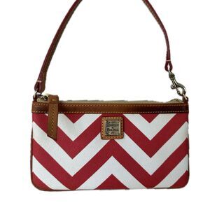 Dooney Bourke Italian Leather Red Chevron Large Slim Zipper Wristlet #143469723